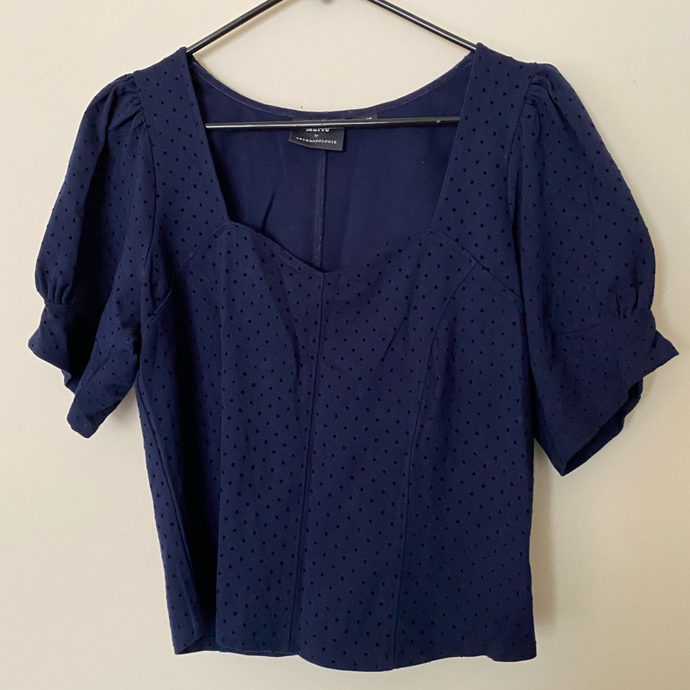 MAEVE navy crop blouse polka dot L